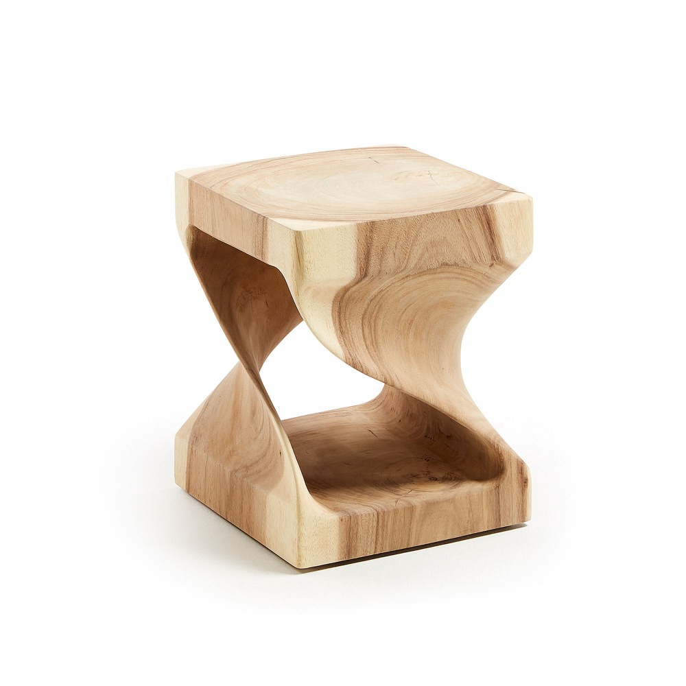 Hakon solid rain tree wood side table with carved interior. 30 x 30 cm